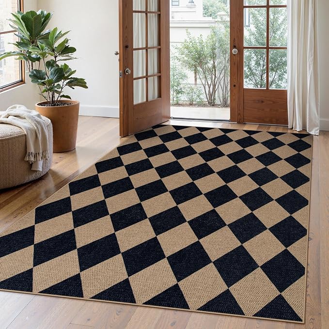 Lahome Checkered Easy Jute 5x7 Outdoor Rug, Washable Rugs - Image 8