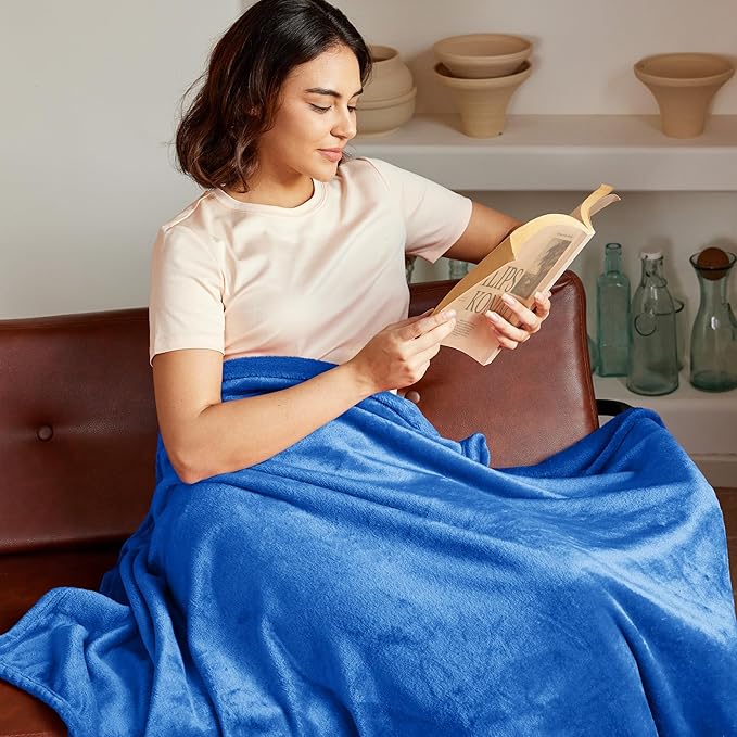 Exclusivo Mezcla Fleece Throw Blanket for Couch, Sofa, 300GSM Super Soft and Warm Blankets, Cobalt Blue Throw All Season Use, Cozy, Plush, Lightweight, 50x60 Inches