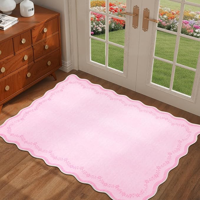 GarveeHome Scalloped Entryway Rug 2x3 Pink Washable Front Door Entry Rug | - Image 7