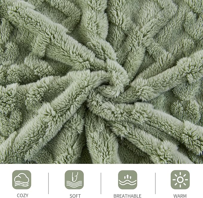 Aganear Fleece Throw Blanket for Bed Couch 90"x90" Sage Green | Lightweight - Image 9
