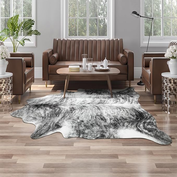Western Faux Cowhide Rug, Animal Cow Hide Rug, 3 x 4 Ft Black | Premium Sturdy by AROGANAREARUG