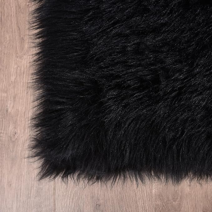 Goolela Black Fluffy Faux Fur Rug 2x3 Black Fuzzy Furry Sheepskin Rug Small - Image 7