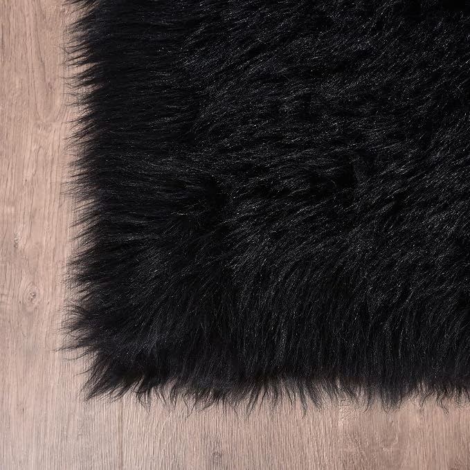 Goolela Black Fluffy Rug 4x6 Fuzzy Furry Shag Rug - Image 6