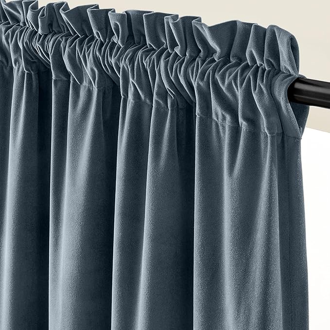 Lazzzy Velvet Blackout Curtains Thermal Insulated Room Window Drapes Super Soft Luxury Curtains for Living Room Bedroom Rod Pocket 2 Panels, Dark Slate, 42" W x 108" L
