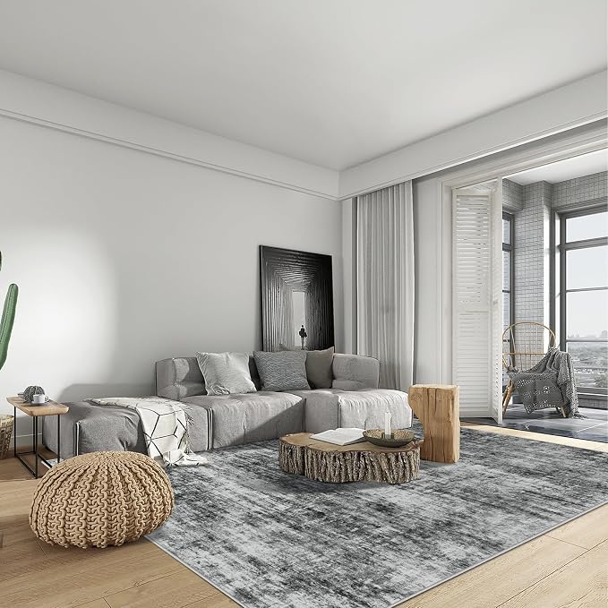 6x9 Area Rugs for Living Room: Washable Abstract Black Badroom Carpet | - Image 3