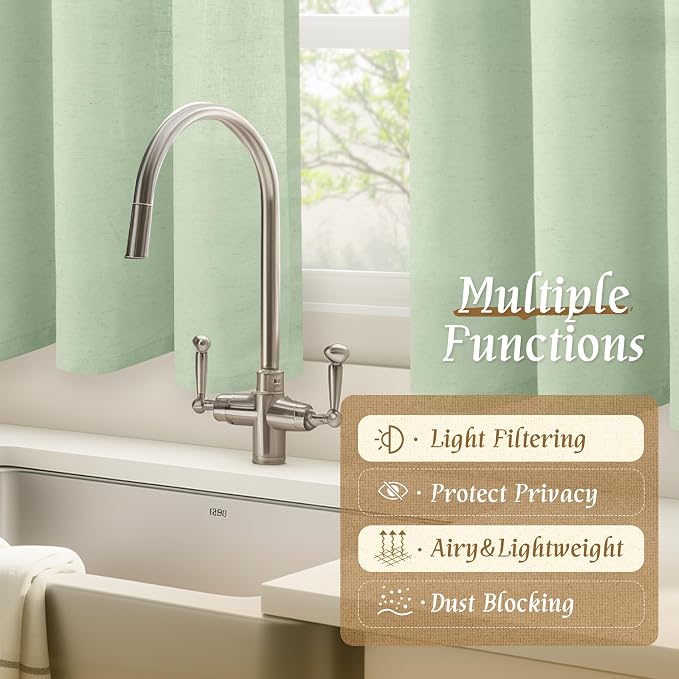 Light Green 48 Inch Length Linen Curtains - Image 9