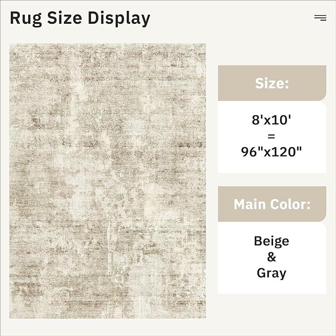 Soalmost Abstract Rug 8x10 Large Living Room Area Rugs Washable Beige/Gray | - Image 3