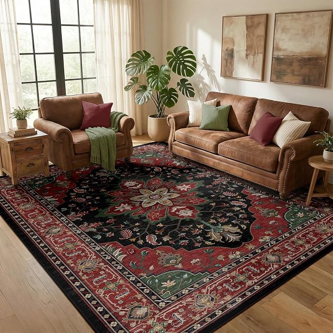 RELEANY Washable Area Rug, Water Repellent, Pet Friendly, Vintage Floral Boho - Image 2