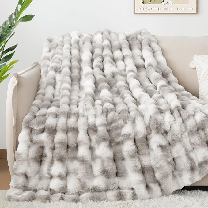 Luxury 1000GSM Rabbit Faux Fur Blanket, Super Heavy Warm Cozy Brown Blankets - Image 4