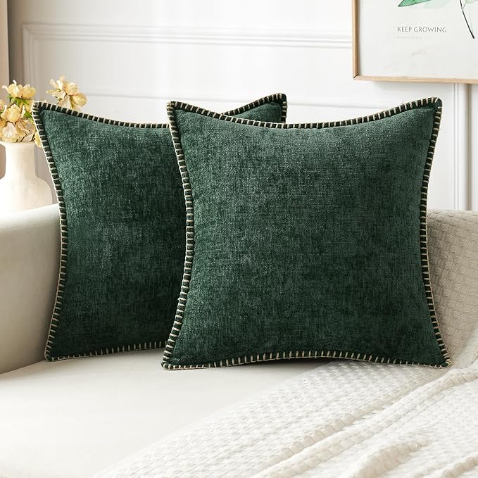 MIULEE Decorative Couch Throw Pillow Covers 18x18 Inch Dark Green 2 Pack | by MIULEE