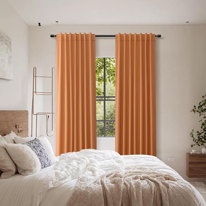 Orange 100% Blackout Linen Curtains 84 Inch Length 2 Panels Set - Image 9