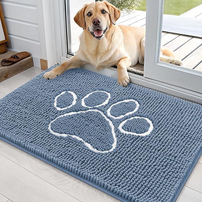 OLANLY Dog Door Mat for Muddy Paws 35x24, Paw Print Design Chenille Mud Mat | by OLANLY