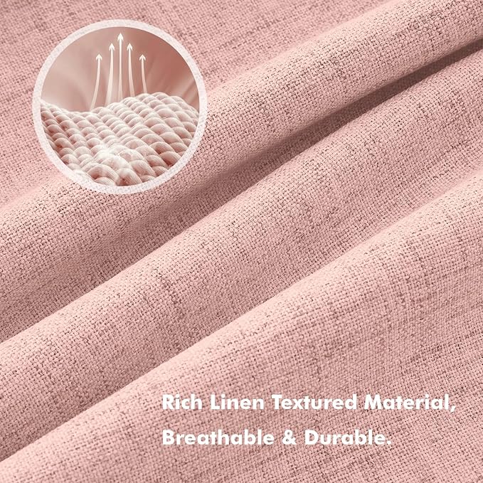 MIULEE 100% Blackout Linen Curtains 42 x 90 Inch Blush Pink 2 Panels | Thermal - Image 3