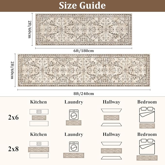 Yamaziot 2x6 Washable Hallway Runner Rug Non Slip Floral Carpet, Stain Resistant - Image 2