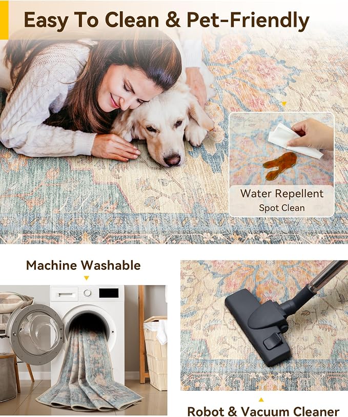 RELEANY Washable Area Rug, Square 6'x6', Water Repellent, Pet Friendly - Image 4
