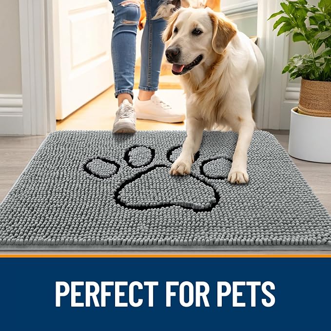OLANLY Dog Door Mat for Muddy Paws 24x16, Paw Print Design Chenille Mud Mat | - Image 6
