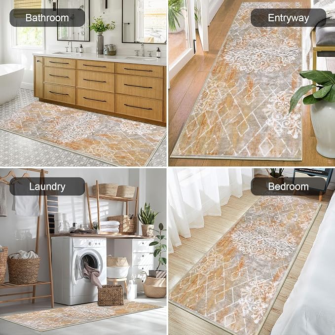 HEBE Hallway Runner Rug 2'x6', Washable Non Slip Kitchen Rug Runner | Soft Boho - Image 6