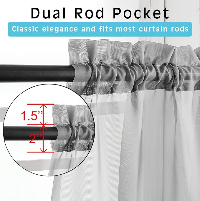 2 Panels Grey Sheer Valance - Image 2