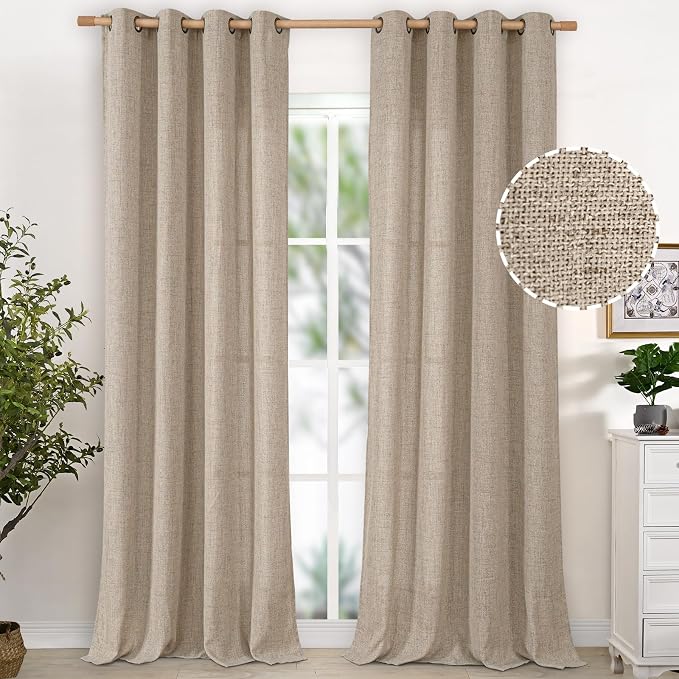 YoungsTex Oatmeal Linen Curtains 95 lnch Long 2 Panels, Tan Grommet Drapes | by YoungsTex