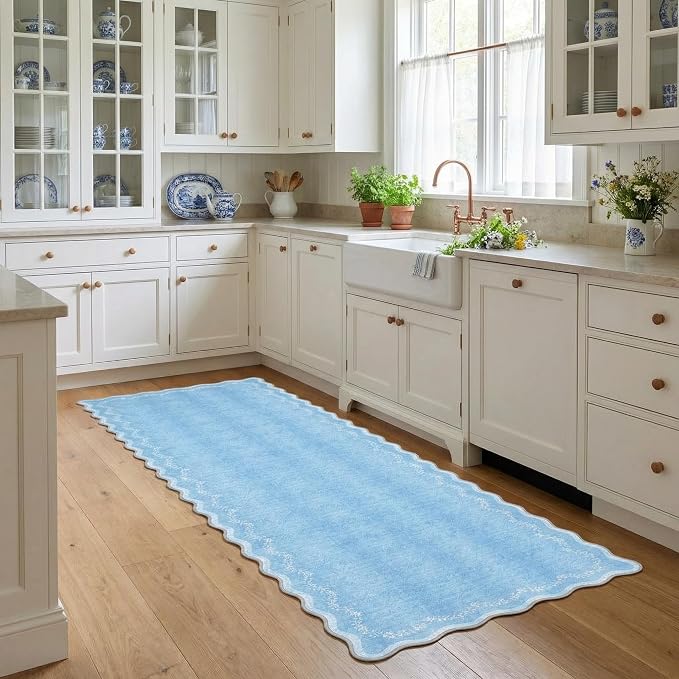 GarveeHome 2.5x10 Scalloped Washable Runner Rug Long Hallway Kitchen Rug | Soft - Image 2