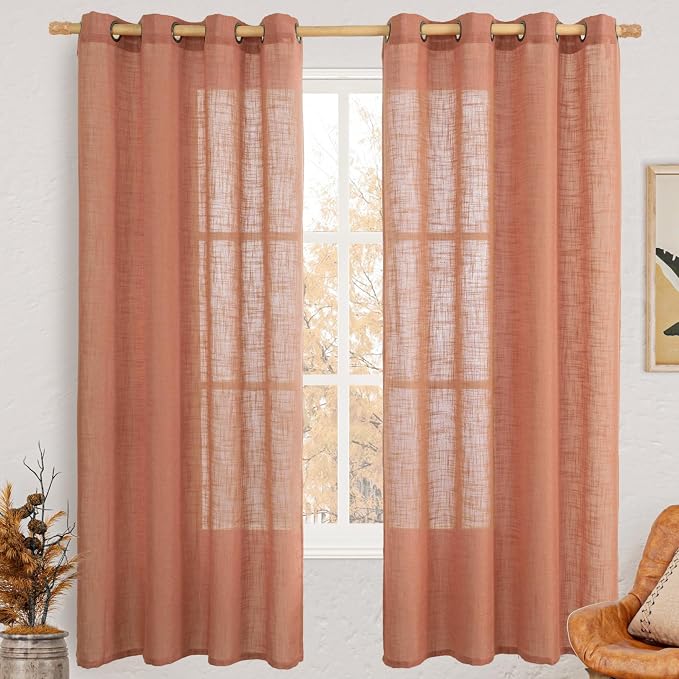 Terracotta 72 inch Linen Curtains 2 Panels Set by LAMIT