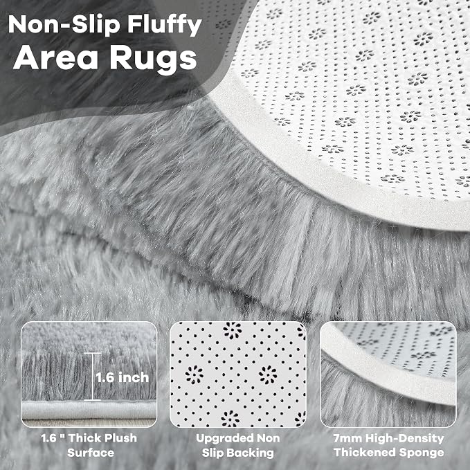 4x6 Grey Fluffy Soft Area Rug Non-Slip - Image 4