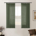 Olive Green Pinch Pleat Linen Semi Sheer Curtains 45 Inch Length 2 Panels | by Twodrapes