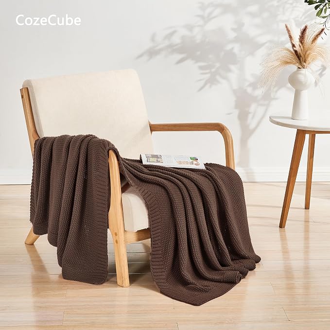 CozeCube Dark Brown Seed Stitch Throw Blanket 60"x80", Farmhouse Decor | Blanket - Image 2