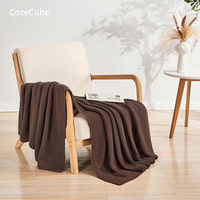 CozeCube Dark Brown Seed Stitch Throw Blanket 50"x60", Farmhouse Decor | Blanket - Image 2
