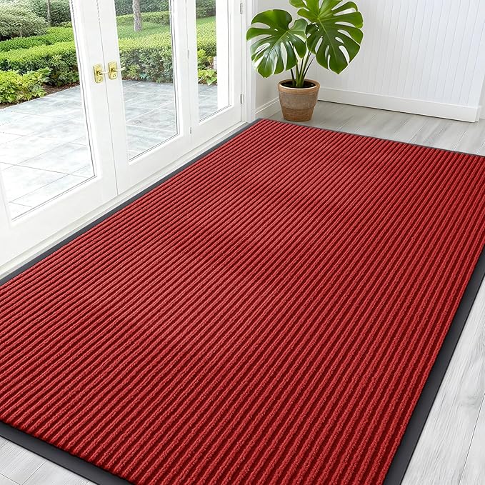 OLANLY Front Door Mat 59x34, Waterproof Heavy-Duty Indoor Outdoor Doormat | Red by OLANLY
