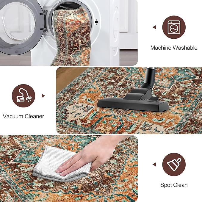 Yamaziot Washable Runner Rug, 2x6 Non-Slip Boho Vintage Hallway Kitchen Rug | - Image 5