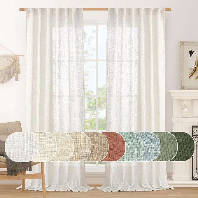 95 Inches Long Cream Linen Curtains by LAMIT