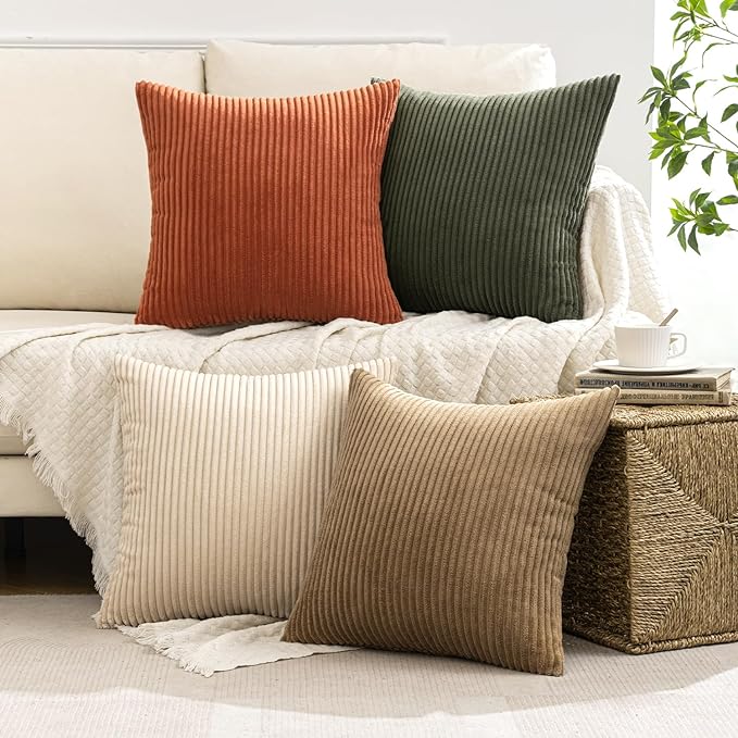 MIULEE Fall Corduroy Decorative Throw Pillow Covers Rust-Olive Green 18x18 | - Image 2