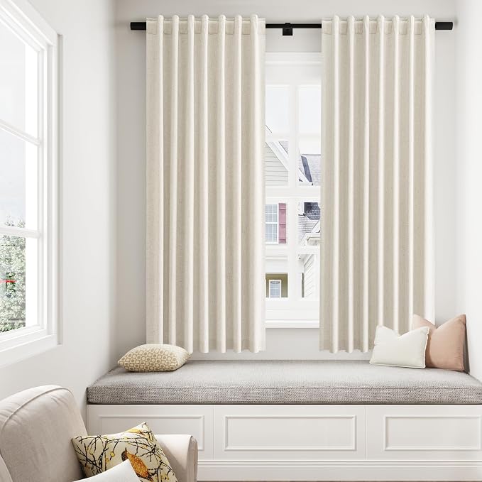 100% Blackout Linen Curtains 63 Inch Length 2 Panels Set - Image 8