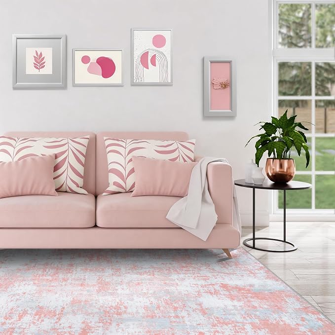 Aelenmu 5x7 Area Rugs for Living Room Bedroom Dining Room Washable Pink | Soft - Image 9