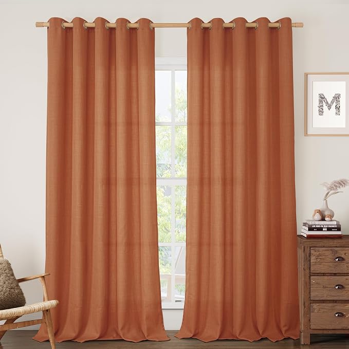 Linen Curtains 84 Inch Long for Living Room 2 Panels, Terracotta | Extra Wide by LAMIT