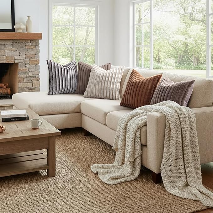 decorUhome Fall Faux Fur Throw Pillow Covers 16x16 Set of 2 Brown White | - Image 7