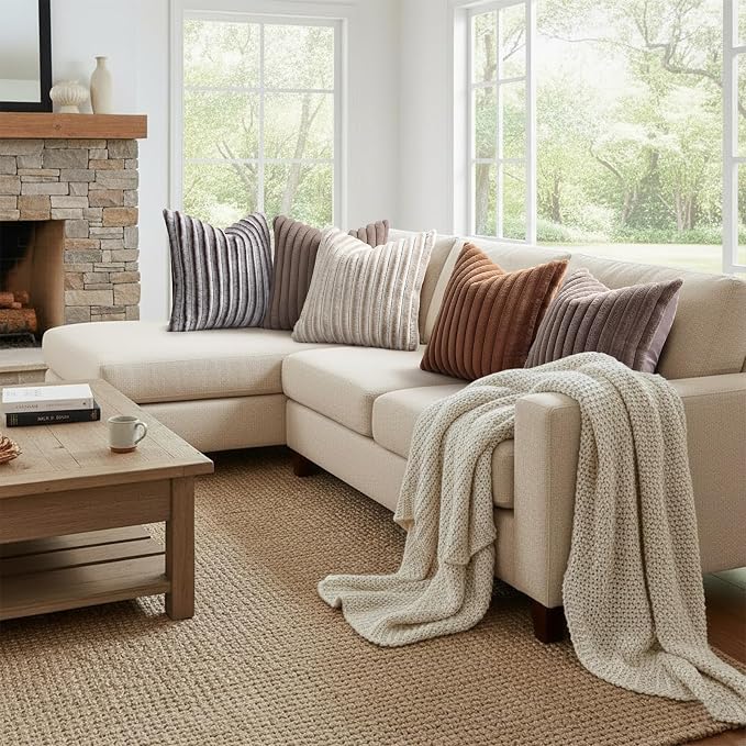 decorUhome Fall Faux Fur Throw Pillow Covers 16x16 Set of 2 Brown | Decorative - Image 7