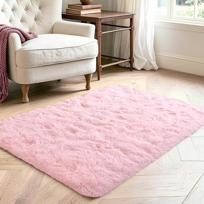 2x3 Pink Fluffy Soft Area Rug Non-Slip - Image 3