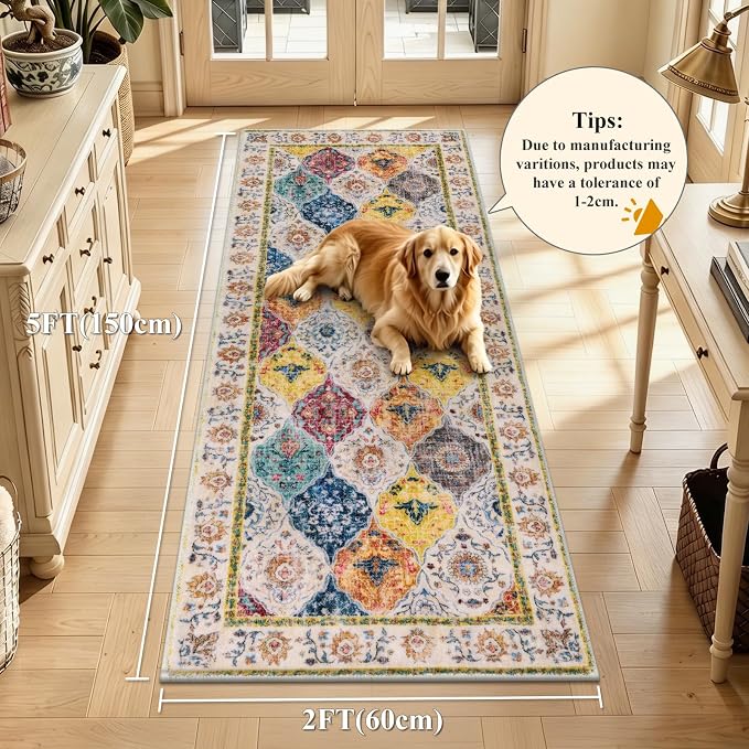 HEBE Hallway Runner Rug 2'x5', Washable Non Slip Kitchen Rug Runner | Soft Boho - Image 2