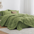 Love's cabin King Size Comforter Set Olive Green, 7 Pieces King Bed in a Bag, All Season Bedding Sets with 1 Comforter, 1 Flat Sheet, 1 Fitted Sheet, 2 Pillowcase and 2 Pillow Sham