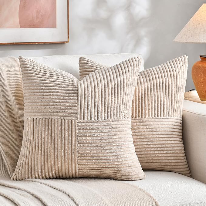 Fancy Homi 2 Packs Tan Euro Decorative Throw Pillow Covers 26x26 Inch by Fancy+Homi