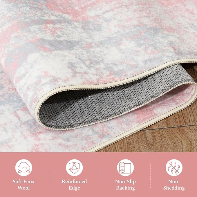 Rugflix 9x12 Area Rugs for Bedroom, Washable Pink Large Rug | Machine Washable; - Image 7
