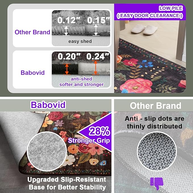 Black Brown Floral Hallway Runner Rug 2'6''x14' - Image 5