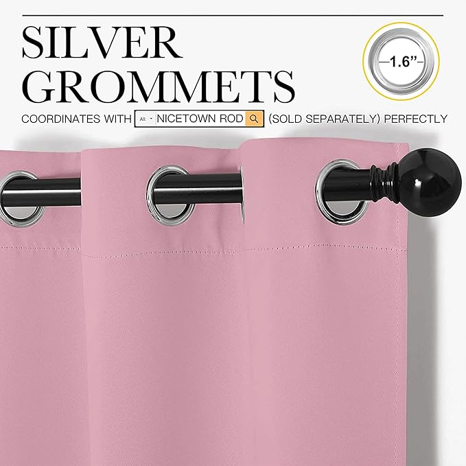 NICETOWN Bedroom Curtain Panels Blackout Draperies, Thermal Insulated Solid Grommet Blackout Curtains/Drapes (Crystal Pink, 1 Pair, 34 by 72-inch)