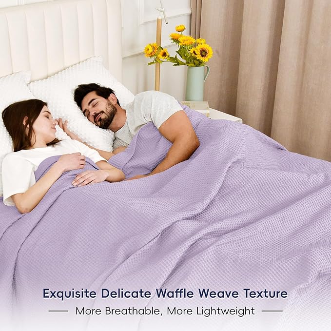 PHF Pre-Washed Cotton Waffle Weave Family Blanket,Oversized King Size 120"x 120"-Snag Proof Lightweight Breathable, 10'x 10' Huge Extra Large Big-Elegant Aesthetic Home Decoration Gift,Taro Purple
