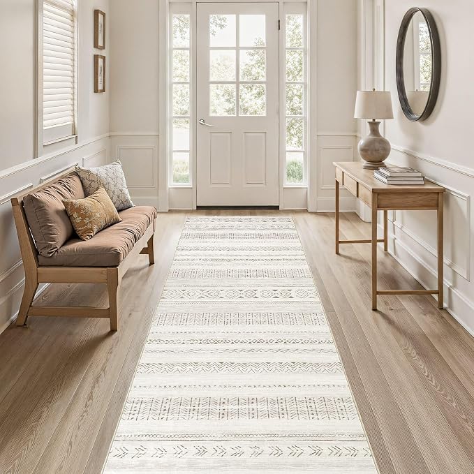 cotiled Hallway 3x10 Runner Rugs Washable Boho Rug Brown Cream | Solve Modern - Image 9
