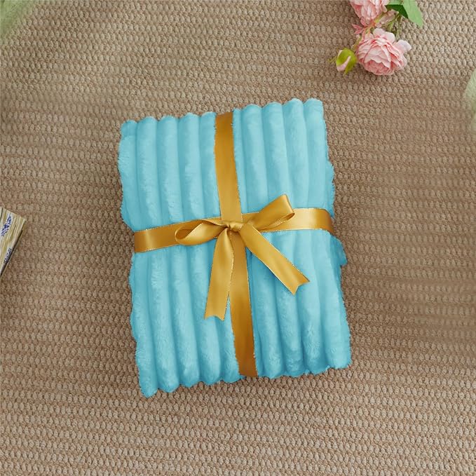 BEDELITE Striped Fleece Throw Blanket, Sky Blue, Soft Cozy, Lightweight Warm - Image 7