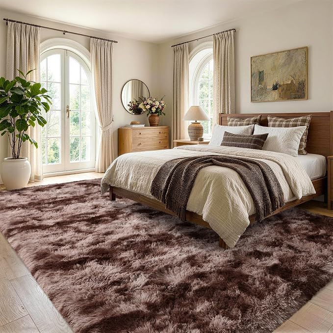 6x9 Large Tie-Dyed Brown Fluffy Area Rug Non-Slip - Image 3