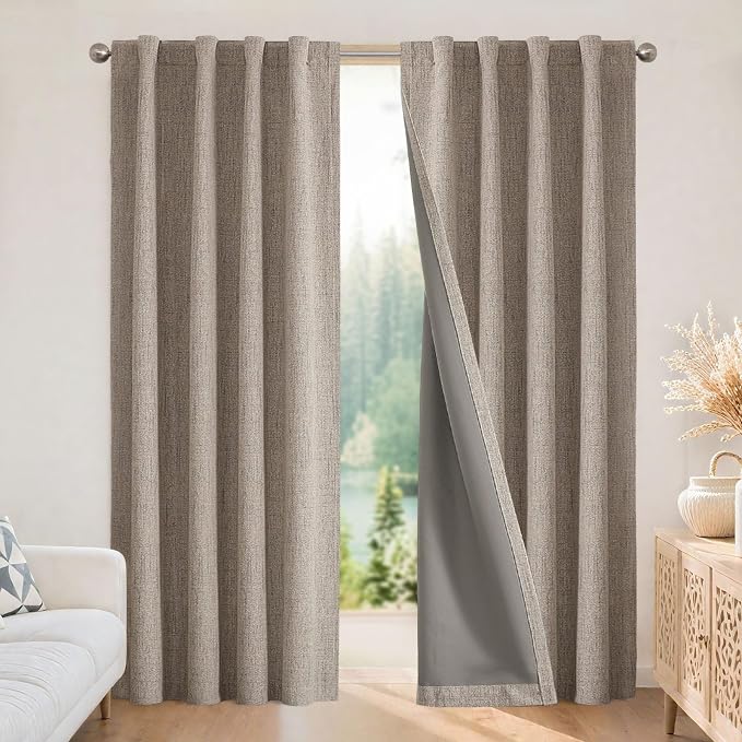 Joydeco 100% Blackout Curtains for Bedroom-Natural Linen Curtains, Thermal by JOYDECO